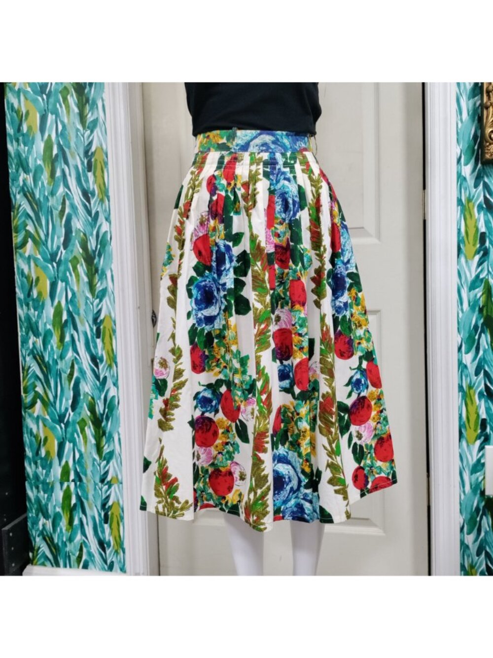 Bianca Floral Twee skirt M Pleated A-Line Floral Modesty Boho Prairie Vintage - Picture 11 of 11